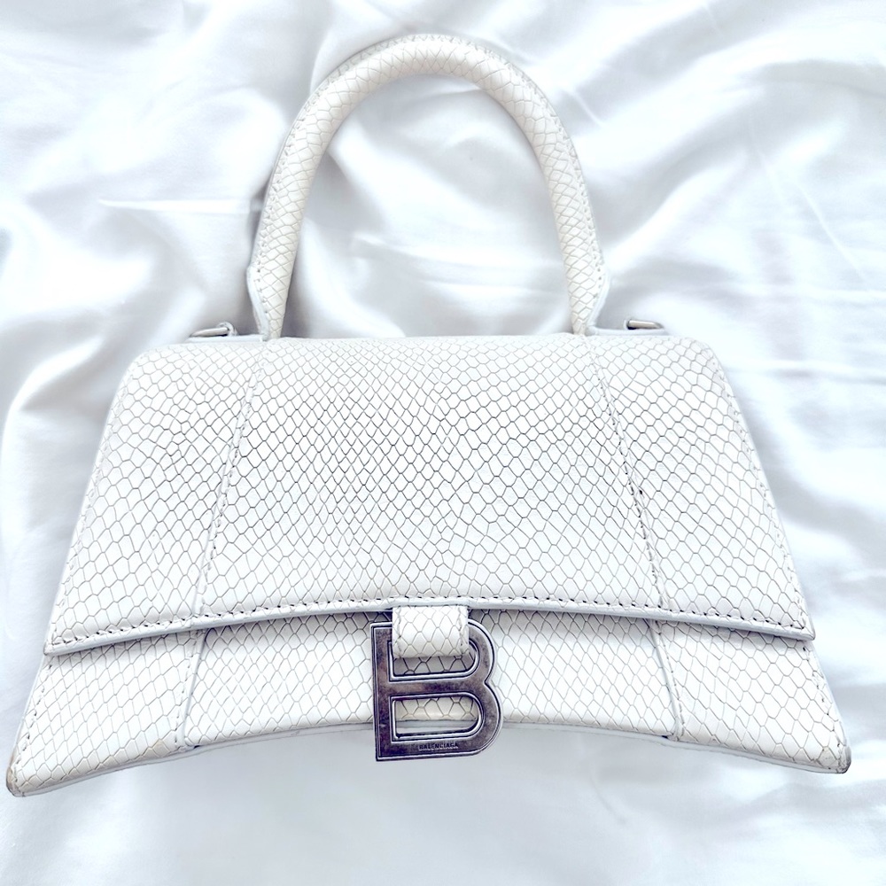 balenciaga Small Hourglass Python Embossed Leather Top Handle Bag